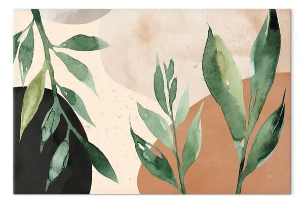 Quadro Armonia della natura - astratto beige con macchie di colore e foglie