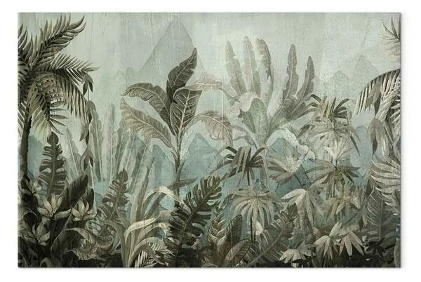 Quadro su tela Giungla di montagna - composizione verde scuro con foglie e alberi