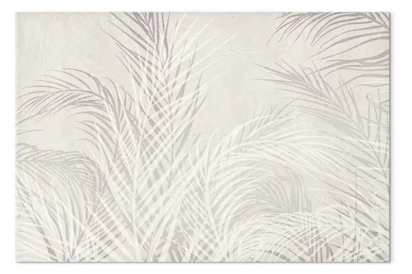 Quadro su tela Palme al vento - rami grigi con foglie su sfondo beige chiaro