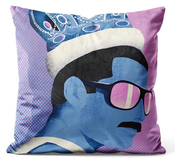 Cuscino in velluto Freddie Mercury - pop art blu che raffigura il cantante