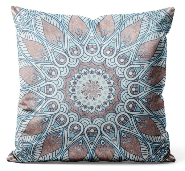 Cuscino in velluto Mandala blu - composizione decorativa con ornamenti orientali