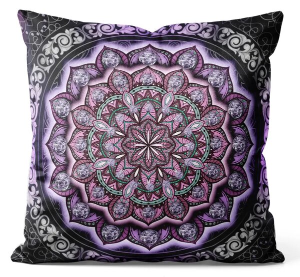 Cuscino in velluto Mandala viola - composizione con ornamenti orientali