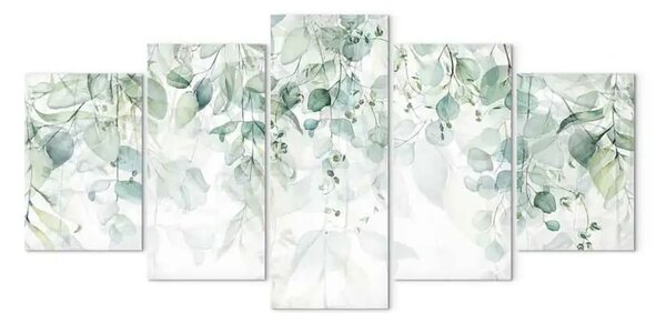 Quadro su tela Piante a pastello - foglie di un verde delicato su sfondo bianco