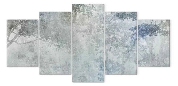 Quadro moderno Alberi nella nebbia - natura nei toni del blu e del grigio