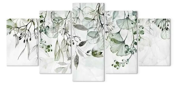 Quadro su tela Ramoscelli sottili - foglie in tonalità delicate su sfondo bianco