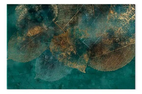 Quadro Riflesso di foglie - piante dai colori autunnali su sfondo verde