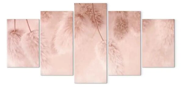 Quadro su tela Boho pastello - composizione rosa con piante soffici