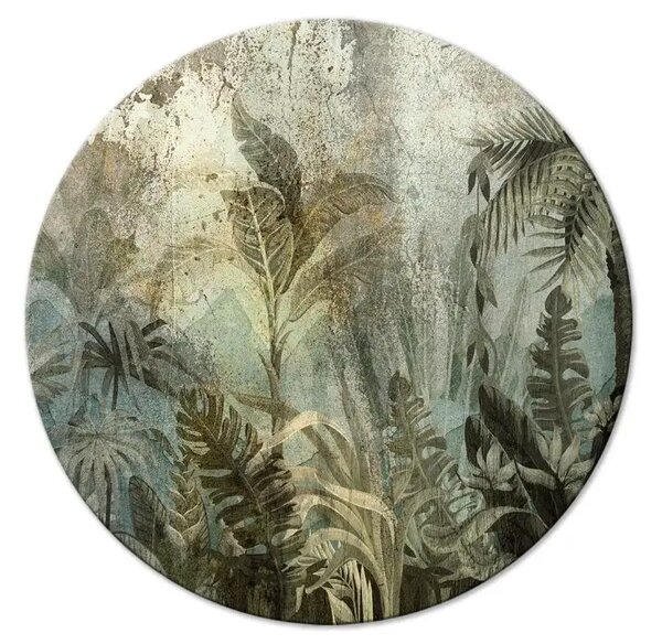 Quadro rotondo Giungla - foresta esotica sulla costa in colori verdi naturali
