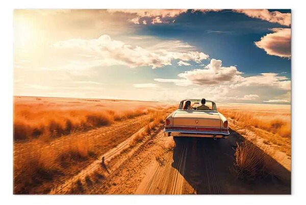 Quadro su tela Coppia in viaggio - una spedizione americana su strade infinite
