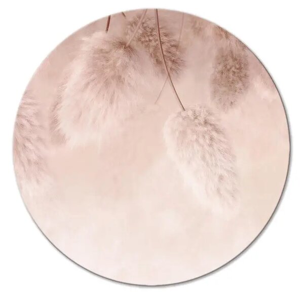 Quadro rotondo Piante pastello - soffici fiori in stile boho su sfondo rosa
