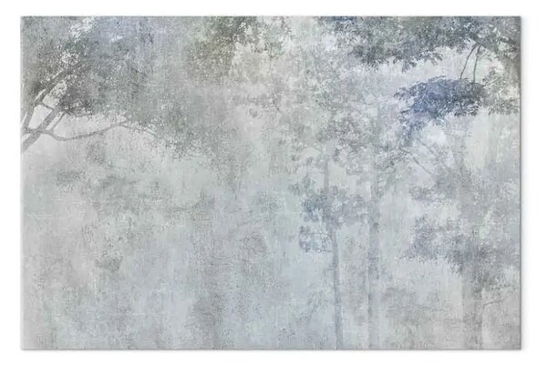 Quadro contemporaneo Alberi nella nebbia - natura nei toni del grigio e del blu