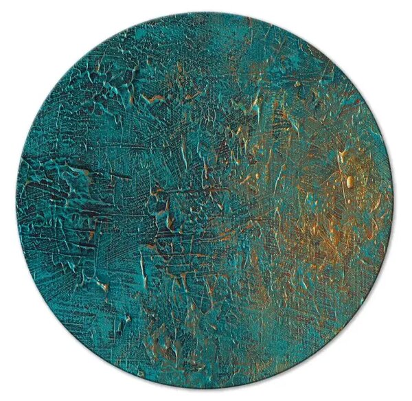 Quadro rotondo Specchio azzurro - astrazione verde scuro con elementi lucidi