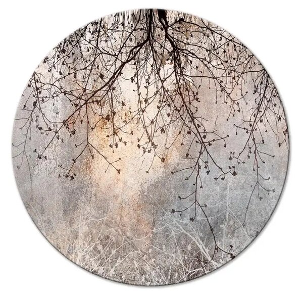 Quadro rotondo Albero decorativo - rami naturali con fiori in grigio