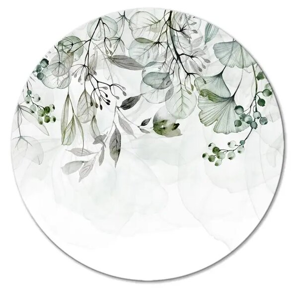 Quadro rotondo Natura ad acquerello - fiori, frutti e foglie verdi su sfondo bianco