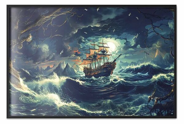 Poster: Forgotten voyage - una nave pirata che naviga tra onde agitate