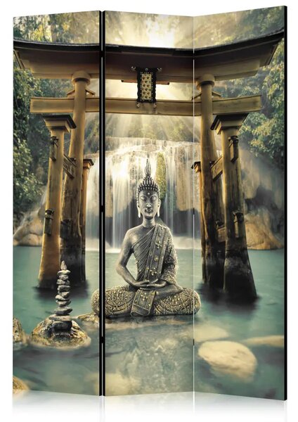 Paravento Il sorriso di Buddha - statua cascata stile zen