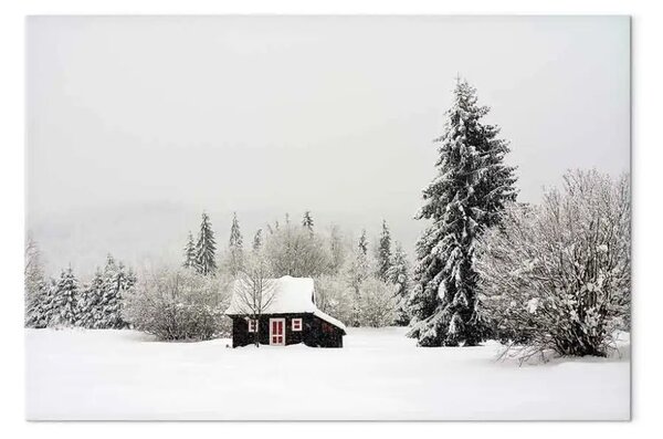 Quadro su tela Rifugio invernale - una casetta in una foresta innevata