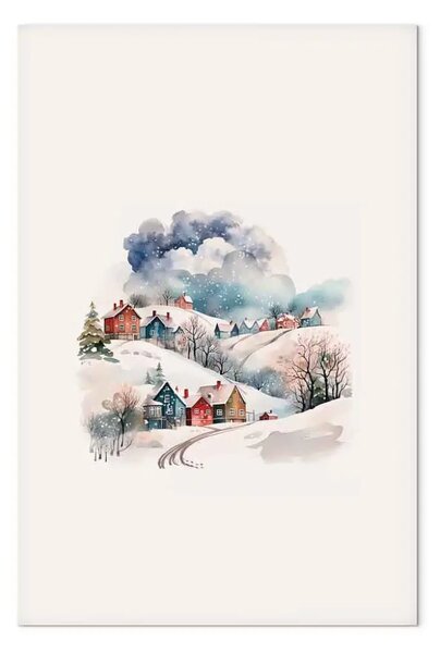 Quadro contemporaneo Villaggio Natale - case innevate