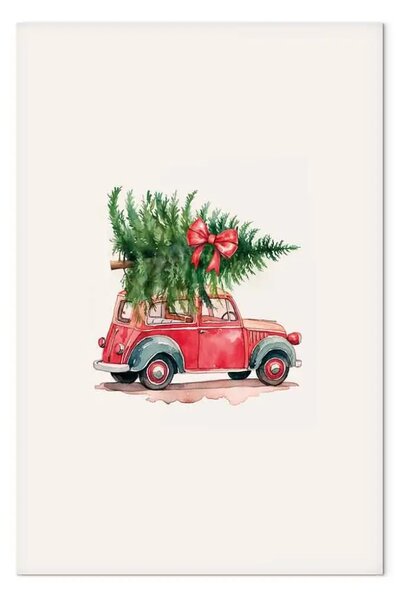 Quadro contemporaneo Trasporto natalizio - auto albero