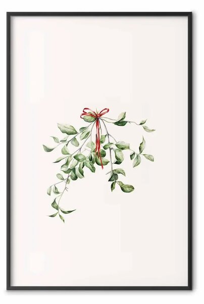 Poster: Vischio di Natale - illustrazione di un ramo legato con nastro rosso