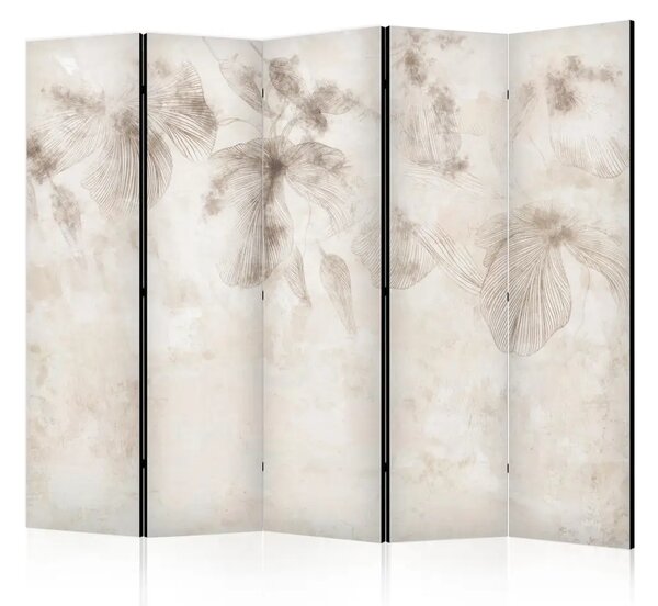 Paravento separè Fiori effimeri II - flora lineare su sfondo beige
