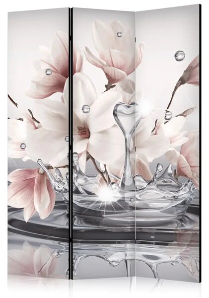 Paravento design Nettare d'amore - fiori di magnolia nel riflesso della superficie dell'acqua