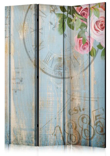 Paravento Giardino d'epoca - Fiori rosa su tavole di legno con scritte