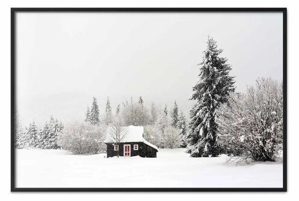 Poster: Rifugio invernale - una casetta nel mezzo di un bosco innevato