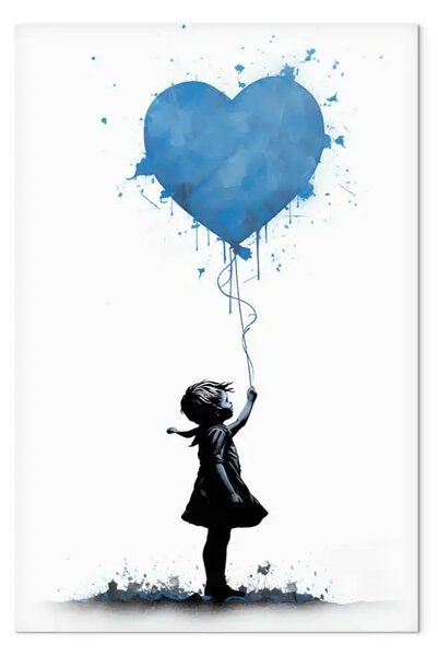 Quadro contemporaneo Cuore blu - graffito in stile Banksy di un bambino con un palloncino
