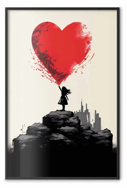 Poster: Cuore rosso - ragazza con palloncino ispirata allo stile Banksy