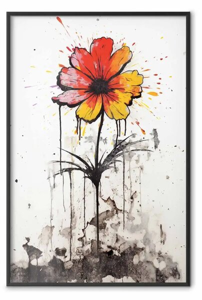 Poster: Fiore graffito - composizione colorata su muro in stile Banksy