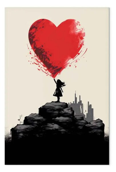 Quadro su tela Cuore rosso - ispirazione Banksy