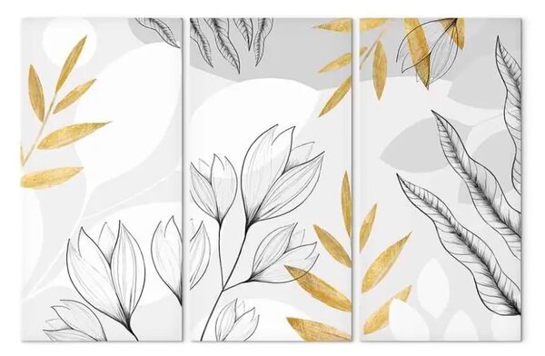 Quadro moderno Fiori di magnolia - piante minimaliste in grigio e oro