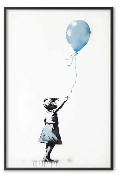 Poster: Palloncino blu - figura di bambino con graffiti in stile Banksy