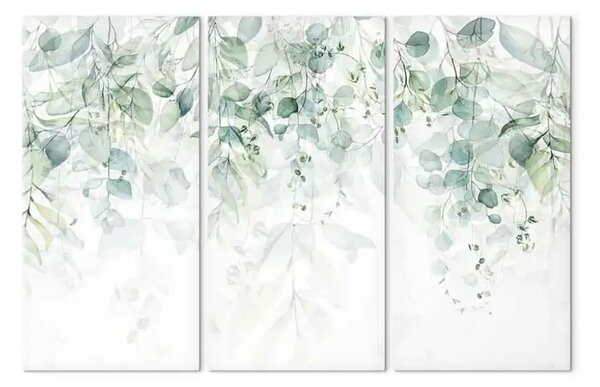 Quadro moderno Foglie pastello - piante in verde tenue su sfondo bianco