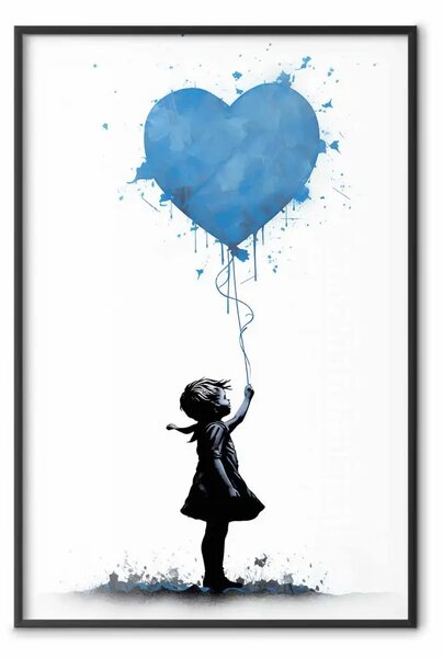 Poster: Cuore blu - murale con palloncino ispirato allo stile Banksy