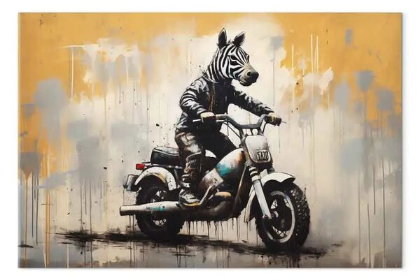 Quadro Zebra in moto - graffiti ispirati allo stile di Banksy