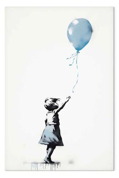 Quadro su tela Palloncino blu - figura di ragazza su graffito in stile Banksy