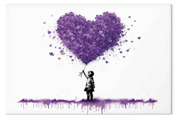 Quadro moderno Cuori lilla - graffiti bambino