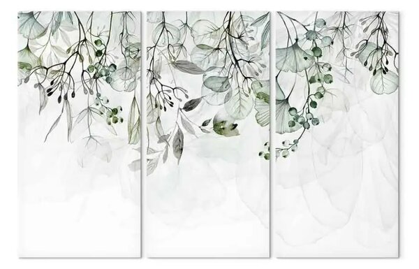 Quadro su tela Natura ad acquerello - foglie e fiori verdi su sfondo bianco