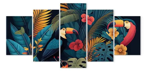 Quadro su tela Uccelli tropici - tucani fiori