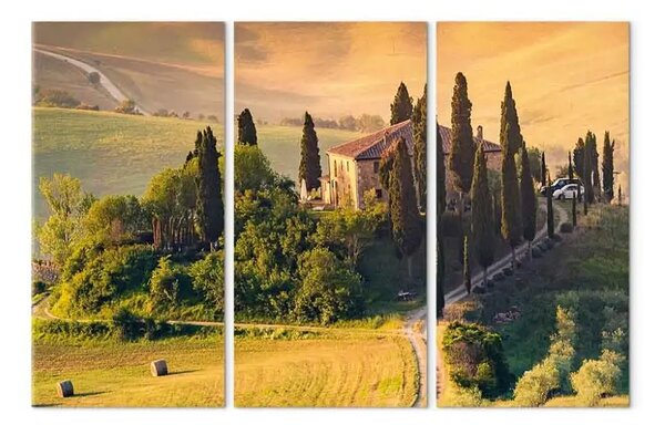 Quadro contemporaneo Incantevole Toscana - paesaggio con campi illuminati dal sole