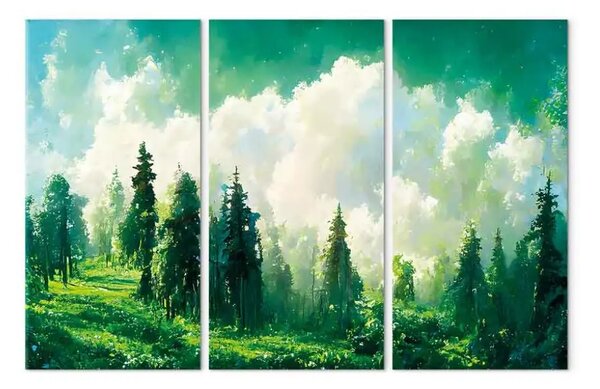 Quadro contemporaneo Paesaggio montano - alberi conifere