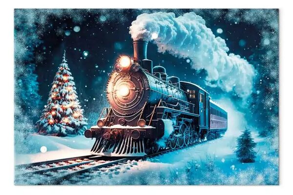 Quadro moderno Treno Natale - locomotiva neve