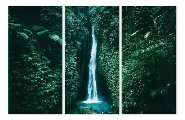 Quadro contemporaneo Cascata nella giungla - ruscello di montagna tra piante esotiche