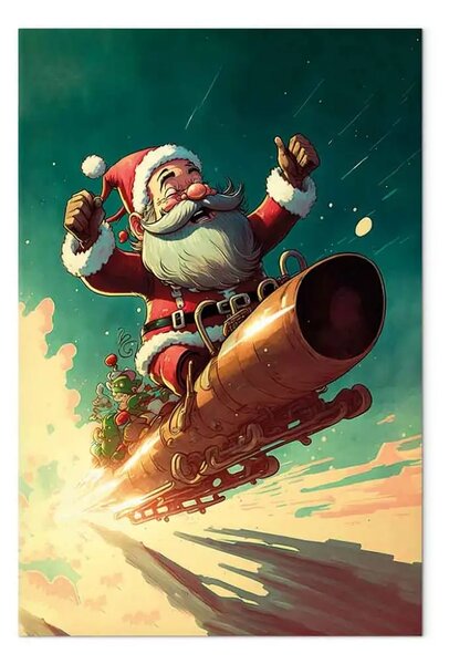 Quadro contemporaneo Febbre di Natale - un energico Babbo Natale su una slitta in fiamme