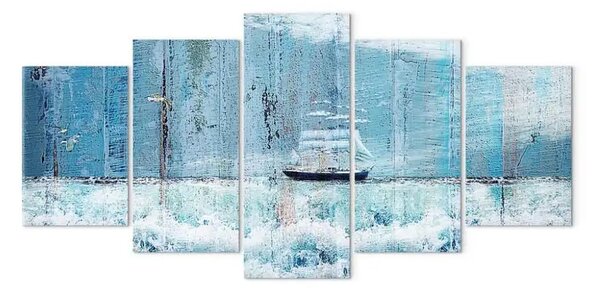Quadro contemporaneo Paesaggio pittoresco - un veliero che galleggia su onde spumeggianti