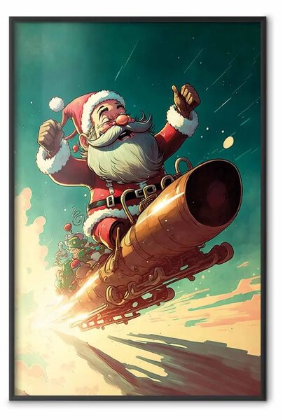 Poster: Febbre natalizia - Babbo Natale che vola di fretta sulla slitta
