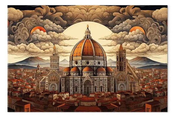 Quadro contemporaneo Firenze - la cattedrale gotica che si affaccia sul sole al tramonto
