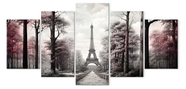 Quadro su tela Parigi - Un parco romantico con la Torre Eiffel in toni retrò